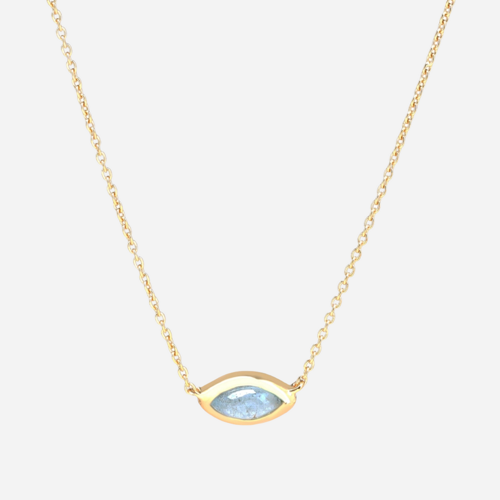 Aquamarine evil eye charm necklace