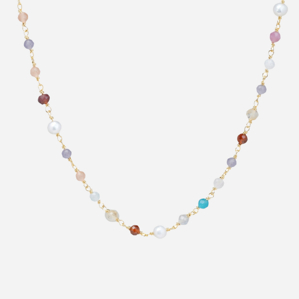 multi gemstone pearl choker necklace