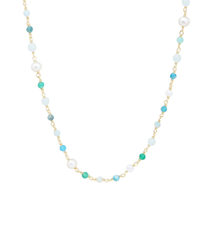 blue tone gemstone and pearl choker necklace