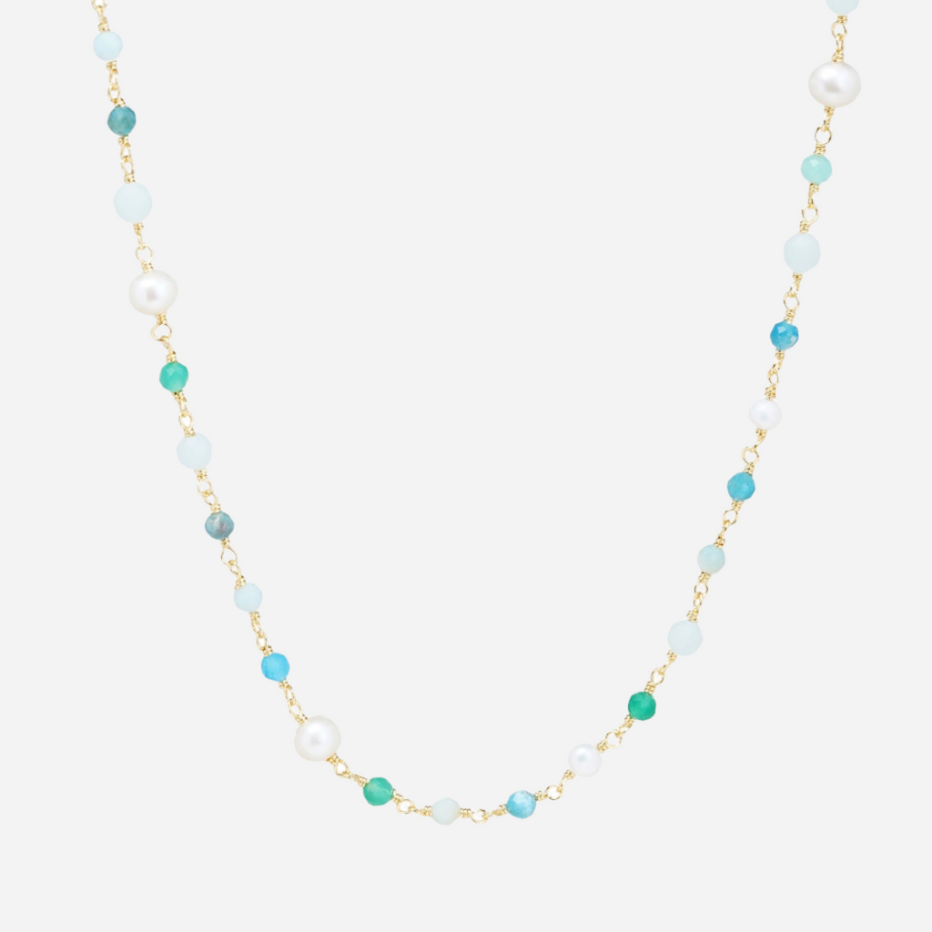 blue tone gemstone and pearl choker necklace