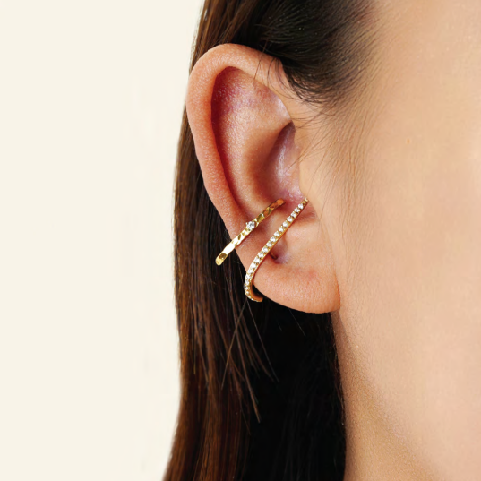 gold pavé suspender single ear cuff