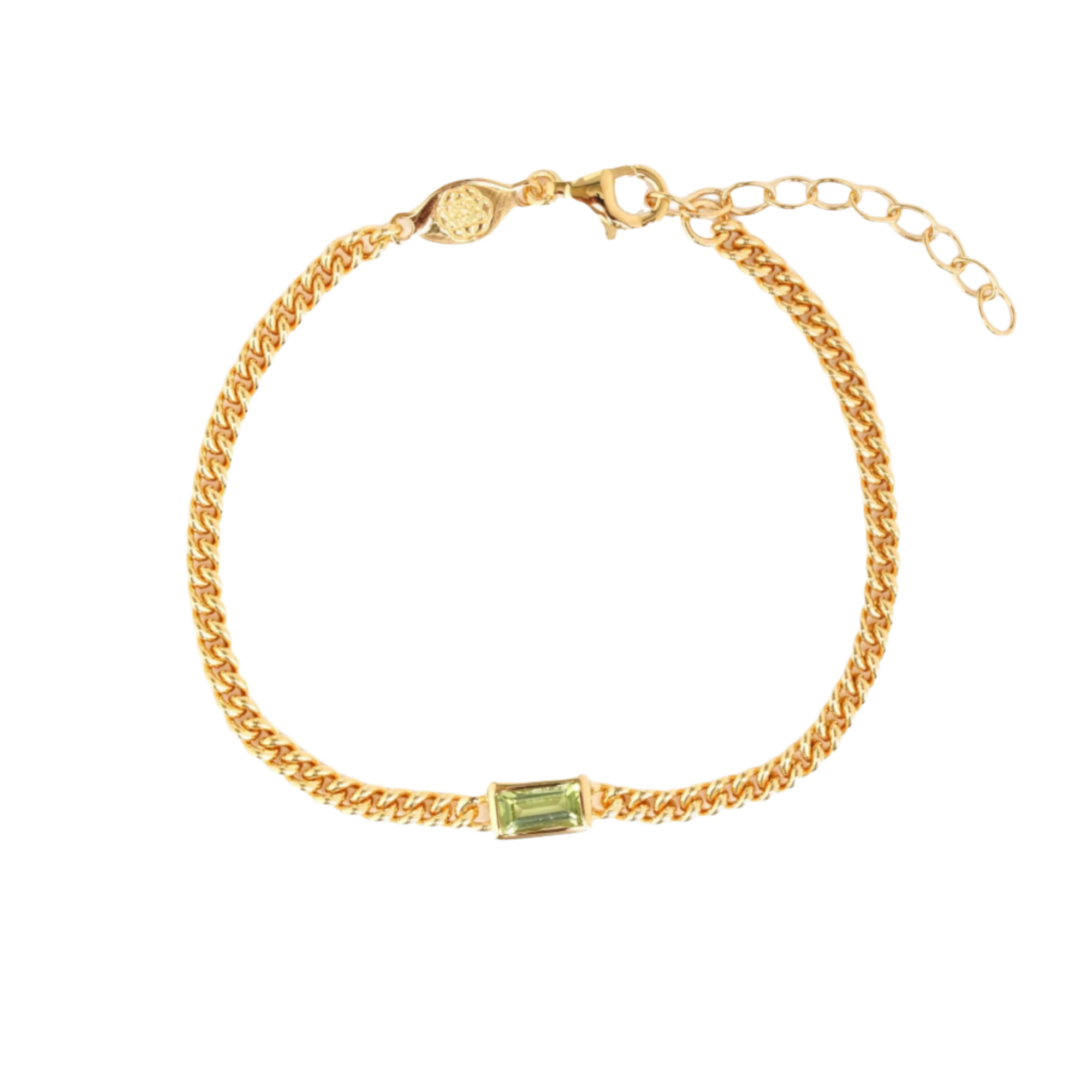 peridot baguette curb chain bracelet in vermeil gold