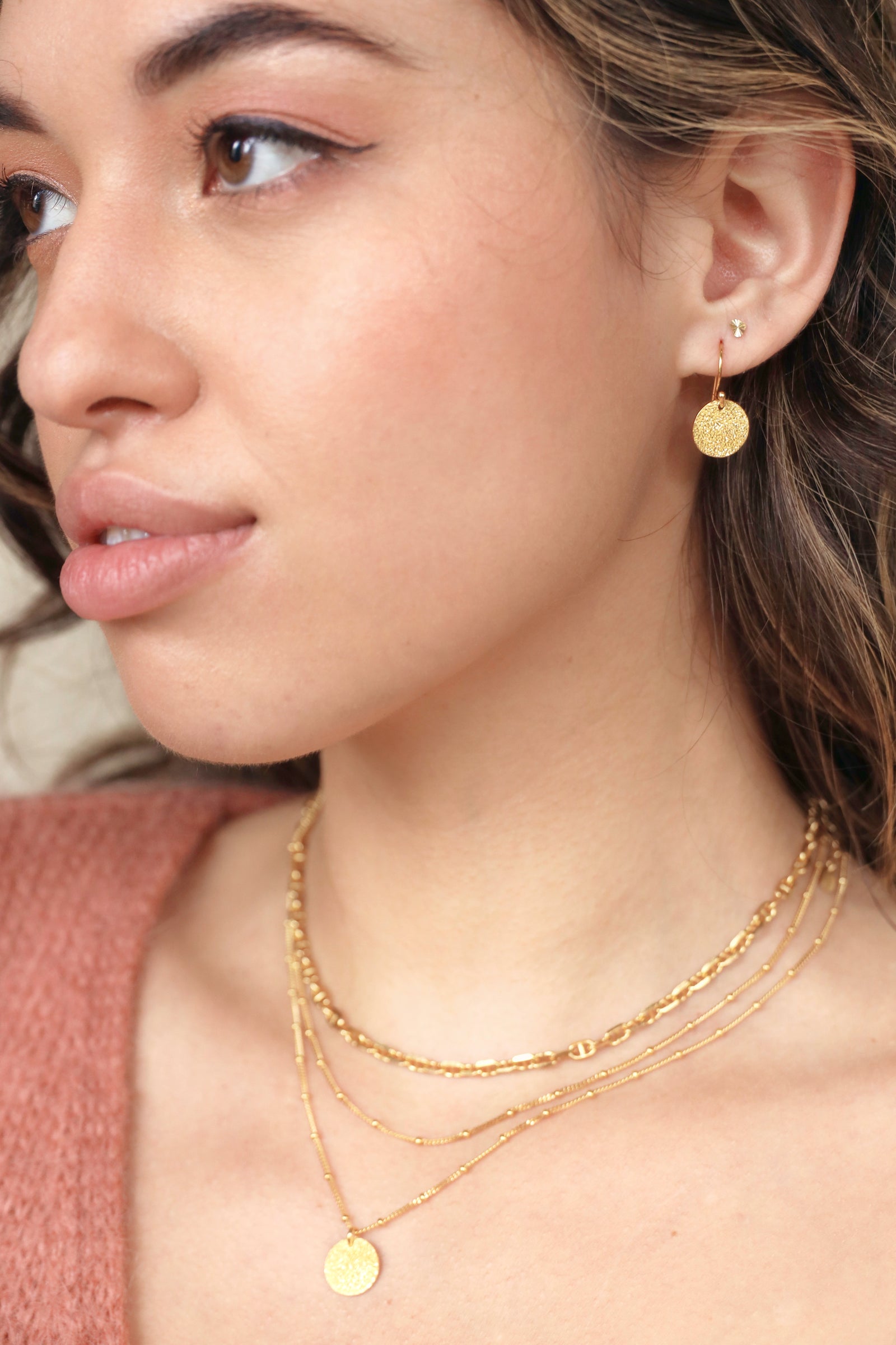 gold hammered vermeil gold drop earrings