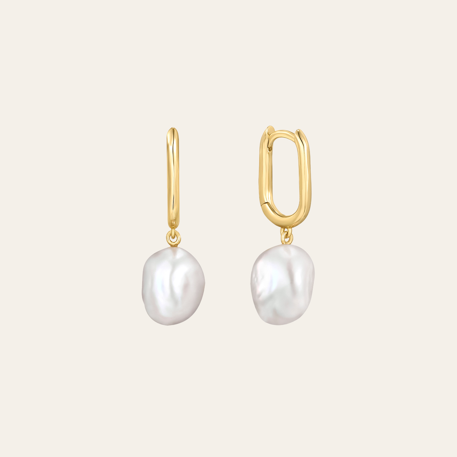 gold pearl oval hoop earrings