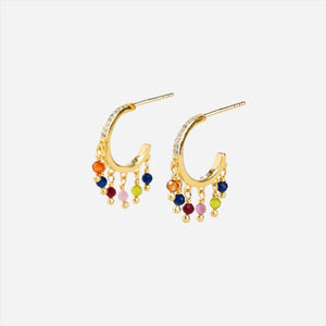 Gold multi-gemstone hoops