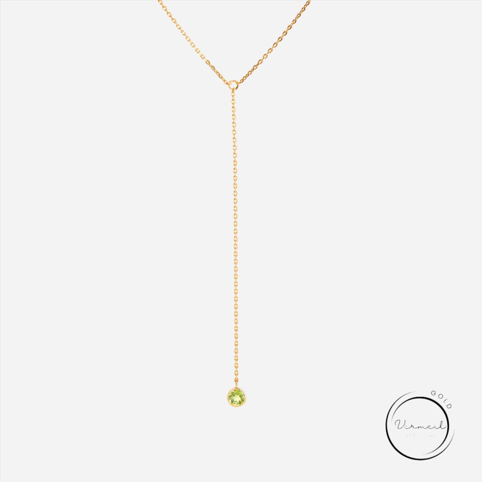 gemstone vermeil gold lariat necklace with peridot